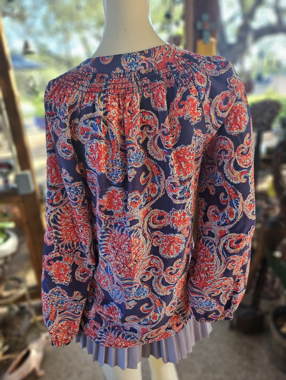 Lilly Pulitzer Women's S Red Elsa For The Halibut Silk Paisley Peasant Blouse - Picture 7 of 11